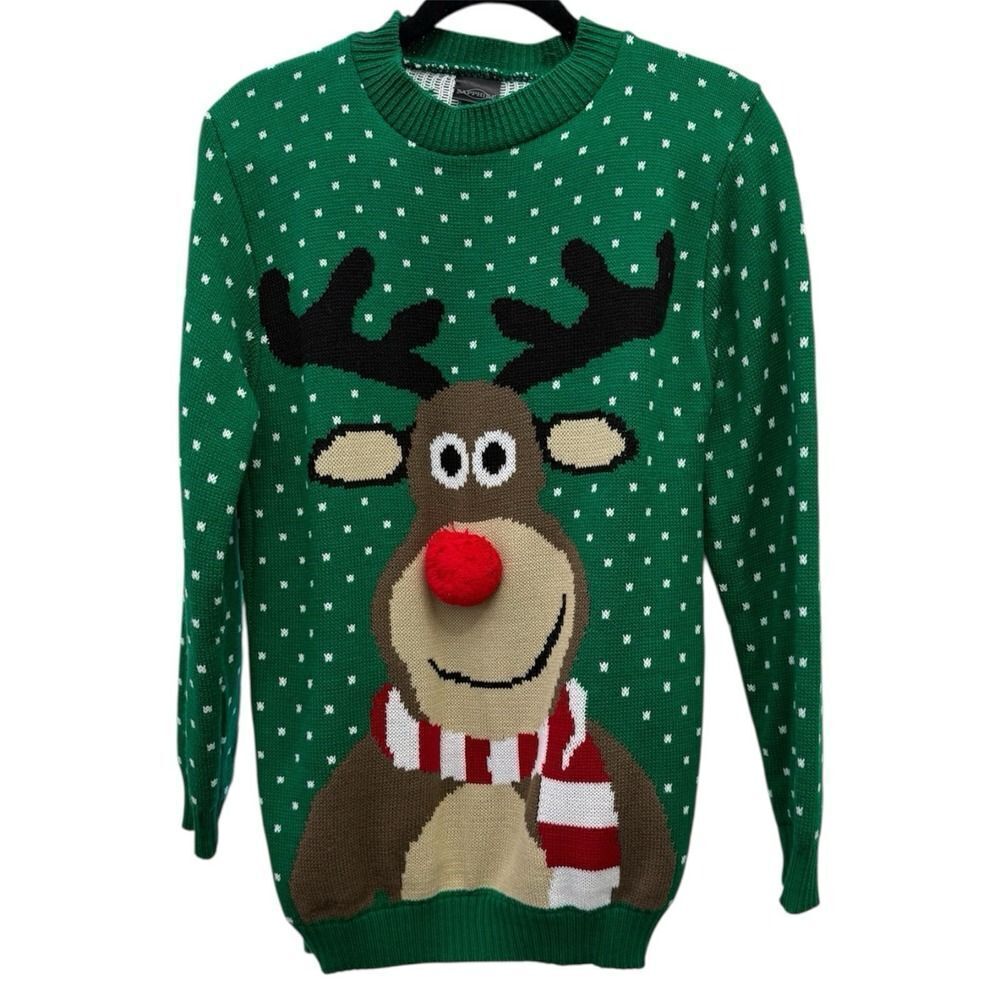 Green Rudolph Ugly Christmas Sweater. Unisex. 100% Acrylic. Sz L